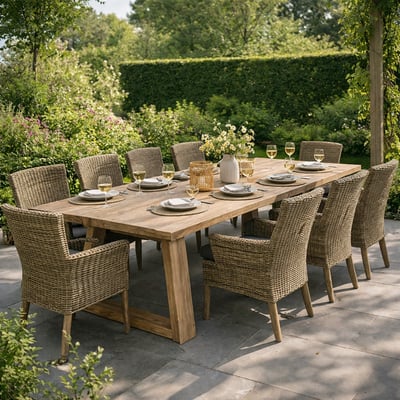 Table de jardin Victoria Gescova - teck recyclé - 300x110x77cm - Brun