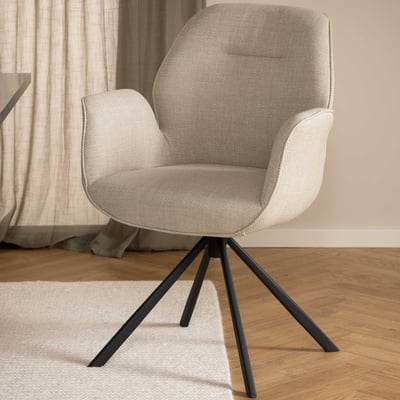 Chaise de salle à manger pivotante Aubin avec accoudoirs - beige/noir