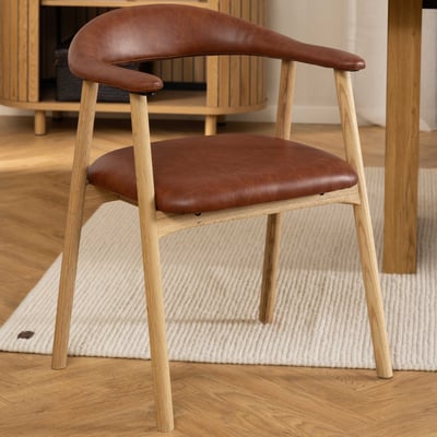 Chaise de salle à manger Addi - similicuir, bois chêne - cognac