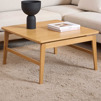 Table basse carrée Essex, placage chêne, 80x80x45 cm