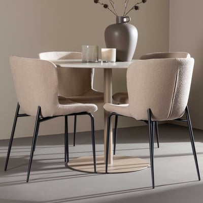 Ensemble salle à manger Lycke et chaise Modesto Venture Design - beige bouclé - Ø110 cm