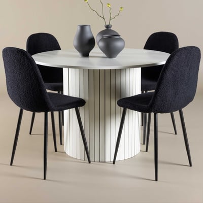 Ensemble table ronde Härön avec 4 chaises Polar - Blanc et noir