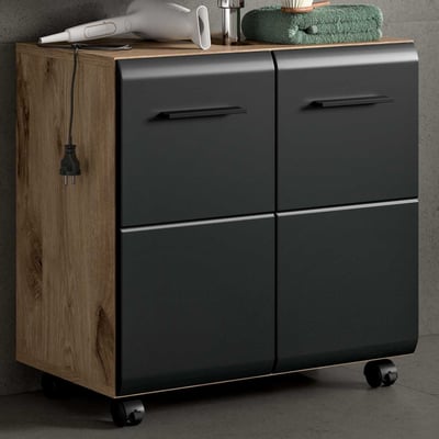 Wastafelonderkast Ice Xonox - Mat Zwart en Nox Oak - 60x54x30 cm