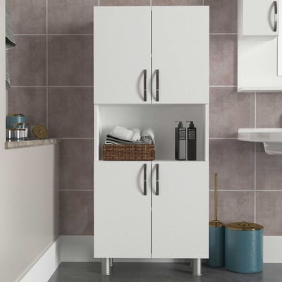 Meuble de rangement William - 59x29x140cm - avec quatre portes - blanc