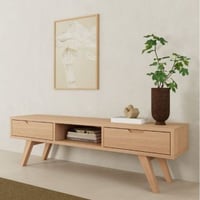 Meuble TV Sieg - 150x40x45cm - 2 tiroirs - placage de chêne