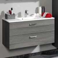 Meuble vasque Bobbi 90cm 2 tiroirs - graphite/chêne gris