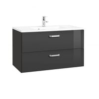Meuble vasque Bobbi 80cm 2 tiroirs - graphite/gris brillant