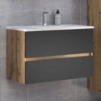 Meuble vasque Luna 80cm 2 tiroirs - chêne/gris