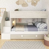 Lit superposé Easy - 90x200cm - avec tiroir de lit - décor chêne cascina / blanc