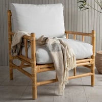 Fauteuil Cane 1 place en rotin naturel avec coussin gris