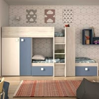 Lit superposé Beau 90x200 cm (sommier à lattes, lit inférieur non inclus) - blanc/pin/bleu