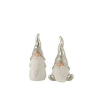 Pere noel ceramique blanc/argent medium assortiment de 2