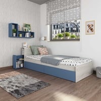 Lit simple Kazim 90x200 avec espaces de rangement - bleu foncé 