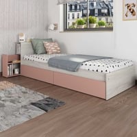Lit simple Kazim 90x200 avec espaces de rangement - vieux rose