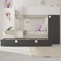 Lit superposé Lio avec armoire et tiroir-lit - pin/blanc/gris