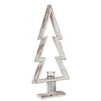 Photophore sapin de noel bois marron/blanc large