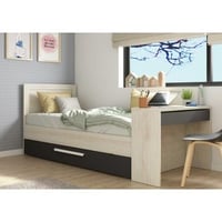Lit Shipley 90x200 avec bureau et tiroir de lit - pin/blanc 