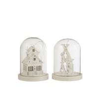 Cloche hiver led bois/verre blanc assortiment de 2