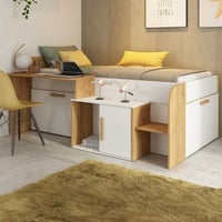 Couchette semi-haute Sacha avec bureau - 206x135x90 cm - Blanc/chêne
