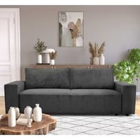 Canapé 3 places Josh - 239x86x85cm - avec rangement - velours nervuré anthracite