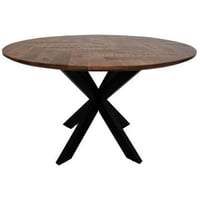 Table de salle à manger ronde Verona - Ø140x76cm - chevrons - bois de manguier/métal