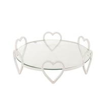 Soucoupe ronde coeur metal/verre blanc