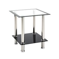 Table d'appoint avec étagères en verre | 40 x 40 x 46 cm | Acier inoxydable