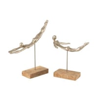 Figurine nageur resine/manguier argente assortiment de 2