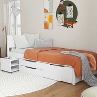 Lit simple Efetivo 90x200cm avec rangement - blanc
