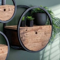 Etagère murale Cyril rond Ø50 avec tiroir industriel - bois dur