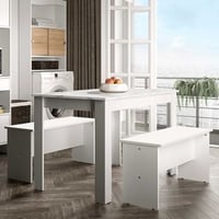 Table à manger Nice 110x70cm avec 2 bancs - blanc/marbre