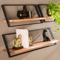 Set de 3 étagères murales Siebe-acacia/métal peint par poudrage