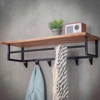 Patère Edge 6 crochets avec porte-chapeau et tringle - acacia