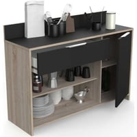 Armoire à micro-ondes Michael 1 tiroir, 2 niches, 1 porte tournante et 1 étagère-chêne brut/noir mat