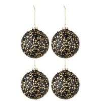 Boite de 4 boules de noel paillettes noir or medium