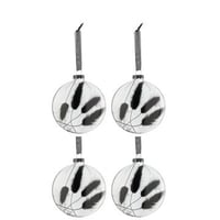 Boite 4 boules de  noel rond plat fleur sechee noir verre transparent medium