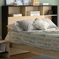 Tête de lit pour lit double Nael - 196x22x104cm - décor chêne/noir