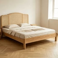 Lit double Prestige - 160x200cm - avec sommier à lattes - bois de chêne/rotin