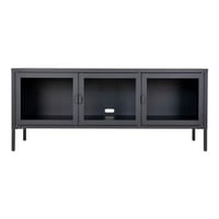 Banc TV moderne noir avec portes en verre