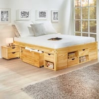 Lit Xavier 160x200cm avec rangement - bois pin