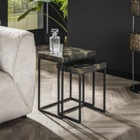 Set de 2 tables basses Glenda - bois de teck noir/doré