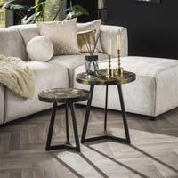 Lot de 2 tables basses Glenda rond-teck doré/noir