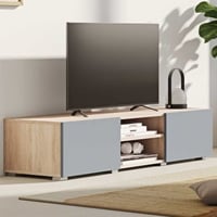 Meuble TV Polka 140 cm 2 portes tournantes, 2 niches-chêne /gris céladon