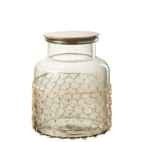 Pot couvercle tricot verre/bois/jute transparent large