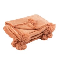 Plaid pompon polyester peche