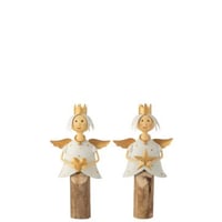 Ange etoile cœur sur pied acier/bois blanc/or assortiment de 2