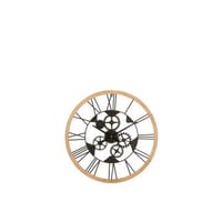 Horloge chiffres romains roues metal/bois noir small