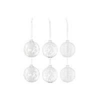Boite de 6 boule de noel 2+2+2 feuilles paillettes verre blanc large