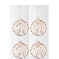 Boite de 4 boule de noel branches verre rose clair large