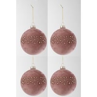 Boite de 4 boule de noel motif velours rose clair/or